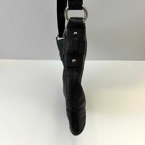 Coach F19722 Black Pebble Leather Chain Duffle Cross Body Shoulder Bag Purse - Picture 9 of 14